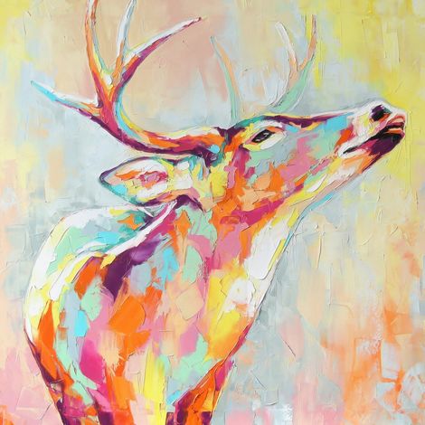 Tableau sur toile cerf coloré 30x30 cm - Impression sur Toile Murale Décorative - Image imprimée en HD sur Toile - Toile sur Châssis en Bois FSC - Fabriqué en France (1/5)