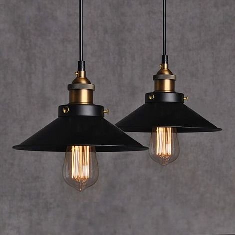 E27 Metal Vintage Pendant Lights Retro Ceiling Lights Fixture Edison Base E27 Pendant Lights Black Ceiling Lighting Hanging Lights Lamp(Bulb Not Included), 2Pcs (1/5)