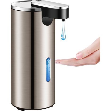 340ml Distributeur Savon en Acier INOX avec Capteur Infrarouge, 3 Niveaux Réglables Étanche IPX4 Distributeur Liquide Vaisselle Alimenté par Batterie (1/5)