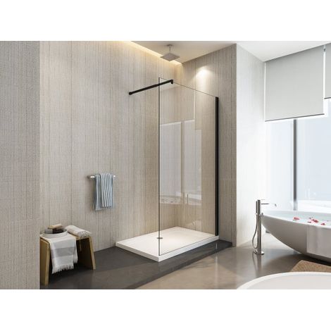 Parete Doccia Walk-in Cristallo 8mm Trasparente Black h.200cm Sicena Vision 75 cm