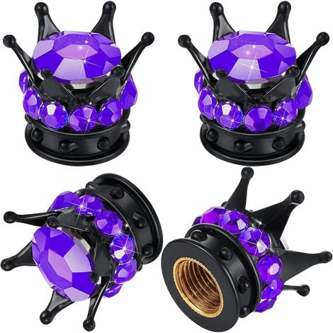 Bouchons de tige de valve de pneu Crown 4 pièces (violet et noir)