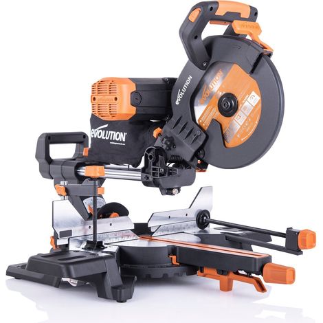 Evolution R255SMS-DB+ 255mm Double Bevel Sliding Mitre Saw With 28T TCT Multi-Material Cutting Blade (110V)
