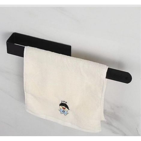 Porte-serviette, Support à serviette adhésif, Barre à serviettes, Anneau porte-serviette,  Adapté aux salles de bain et aux cuisines (Noir, Court)