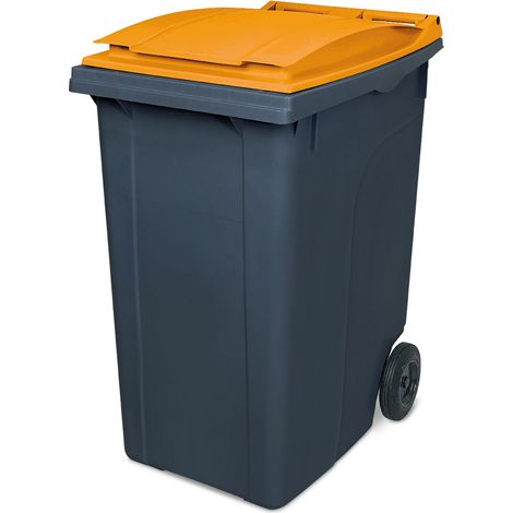 BRB Müllbehälter, Inhalt 360 Liter, grau mit farbigem Deckel, HxBxT 1090x620x860 mm, Gewicht 18 kg (grau/orange)