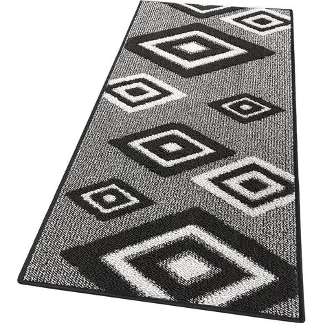 Tappeto Cucina Rombi Tridimensionali 3D Assorbente Morbido Moderno Antiscivolo Nero - 57x180 Cm