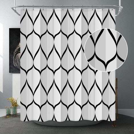 Rideau de douche en tissu blanc gris 152,4 x 182,9 cm, design imperméable et polyester, séchage rapide, lourd, taille étalée pour salle de bain moderne (1/5)
