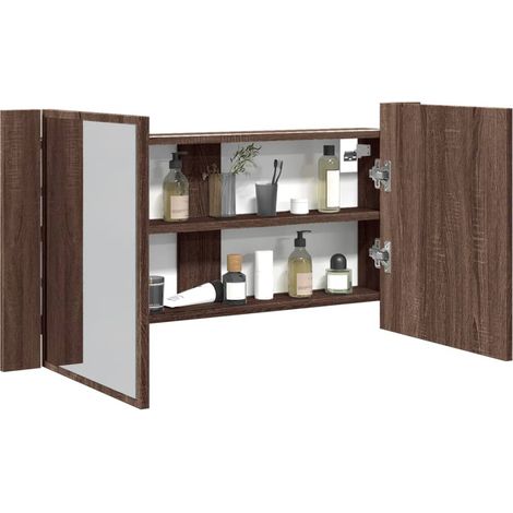 LED-Spiegelschrank Braun Eichen-Optik 90x12x45 cm Acryl