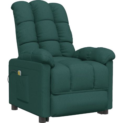 Massage Recliner Dark Green Fabric vidaXL (1/5)