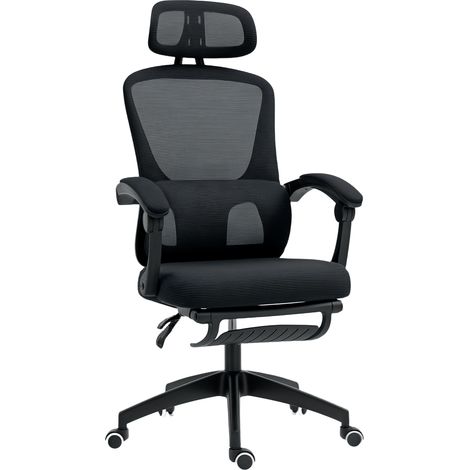 HOMCOM Mesh Ergonomic Office Chair with Lumbar Support, Headrest, Black (1/5)