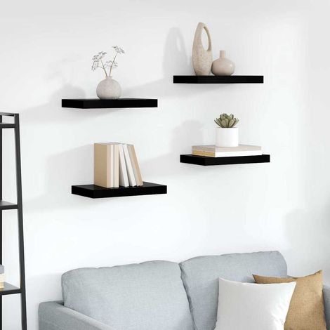vidaXL Floating Wall Shelves 4 pcs High Gloss Black 40x23.5x3.8 cm MDF (1/5)