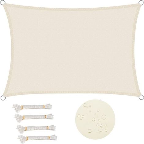 Rechteckiges Sonnensegel, 3 x 4 m, wasserdicht, 93 % UV-beständig, wasserabweisend, Windschutz, Polyester mit UV-Schutz, für Garten, Terrasse, Camping, cremefarben (1/4)