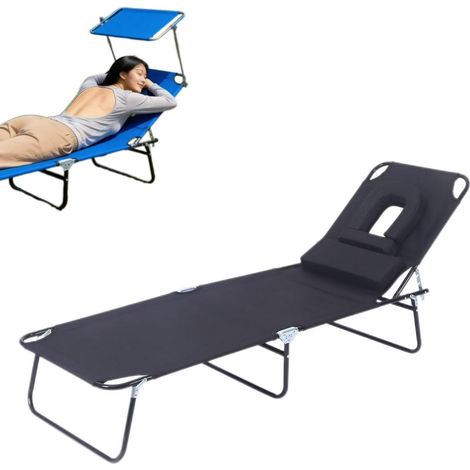 Chaise de plage pliante, lit de plage portable et pliable, réglable, avec appui-tête amovible, convient aux plages, piscines et pelouses. (1/5)