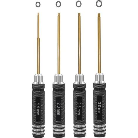 Set di 4 cacciaviti esagonali in titanio (1,5 mm, 2,0 mm, 2,5 mm, 3,0 mm) per droni da corsa FPV RC multi-asse, elicotteri e modellini di auto. (1/5)