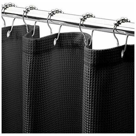 Rideau de douche gaufré 180 x 210 cm, rideaux de douche en tissu résistant avec tissage gaufré Rideaux de douche de salle de bain de qualité hôtelière (noir) (1/5)
