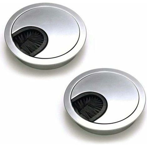 YMYNY Lot de 2 Passe Câbles Ronds Encastrables, Passe Cable Fil Métal Acier Brossé Design, Rangements de Câbles pour Table de Bureau Diamètre 60 mm - Argent Perle Chrome