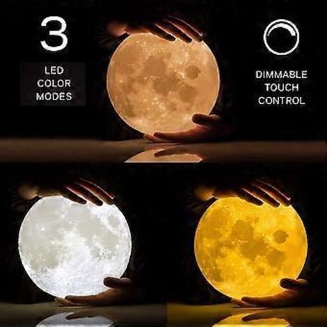 Veilleuse lune 3D LED, 3 couleurs, diamètre 158 cm, rechargeable par USB, idéale pour la chambre, le salon, un café ou comme cadeau d'anniversaire ou de Noël.