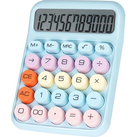 Calculatrice de bureau bleue avec grandes touches mécaniques, grand écran LCD 12 chiffres - Design mignon, idéale pour les enseignants, les étudiants et une utilisation bureautique de base (1/5)