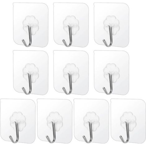 QAZQA Lot de 10 Crochets Adhésifs Transparent, Crochet Mural Solide sans Percer Crochets Autocollant en PVC Épaissi Résistant Imperméable pour Porte-serviette Cuisine Salle de Bain Salon (6 x 6cm (1/5)