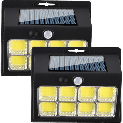 Paquet de 2 lumières extérieures solaires avec capteur de mouvement, lumières de sécurité murales solaires à 3 Modes pour jardin de clôture, 128LED (1/5)