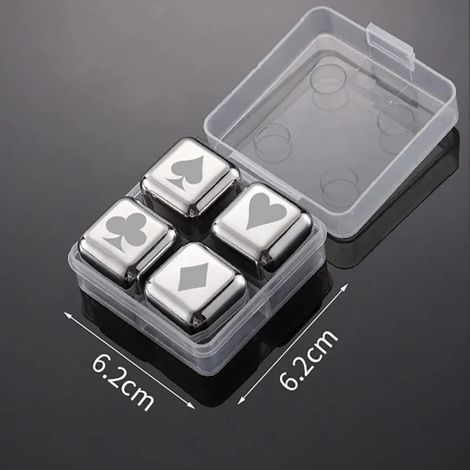 (Poker 4 pièces argent) Pierres à whisky réutilisables, glaçons en acier inoxydable, refroidisseur à vin à congélation rapide, granules métalliques de qualité alimentaire, accessoires de bar pour refr (1/5)