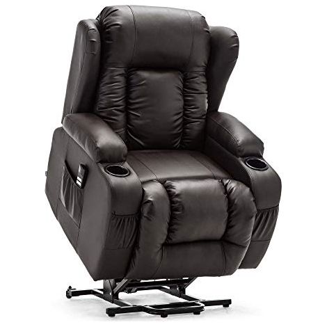 CAESAR DUAL MOTOR RISER RECLINER WINGED LEATHER ARMCHAIR MASSAGE HEATED LOUNGE MOBOLITY CHAIR BROWN (1/5)