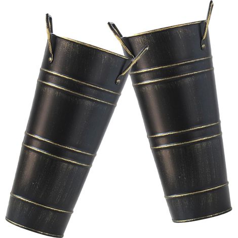Lot de 2 Pots en Fer Forgé Vintage Noir, Seaux Décoratifs pour Arrangements Floraux, Jardinières Rustiques pour Intérieur et Extérieur, Vases à Fleurs Décoratifs Élégants (1/5)
