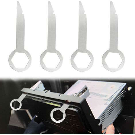 4 llaves para extraer radios de coche, herramientas para extraer radios, llaves para estéreos, diseño ergonómico, acero inoxidable macizo (plateado) (1/5)