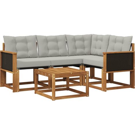 vidaXL Outdoor Sofa Set with Cushion 5 pcs Natural and Light Grey