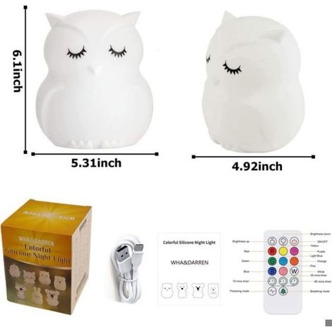 Veilleuse hibou silicone multicolore télécommande réglable (1/5)
