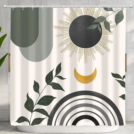 Filiyano-Rideau de douche bohème, motif abstrait médiéval, arche, soleil et feuilles, lignes esthétiques, minimaliste, moderne et géométrique, 90 x