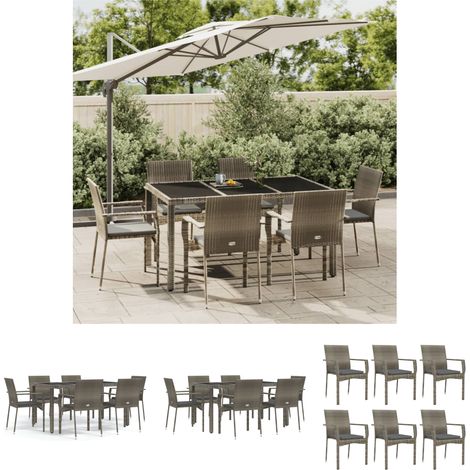 The Living Store -  7-tlg. Garten-Essgruppe mit Kissen Grau Poly Rattan (1/5)