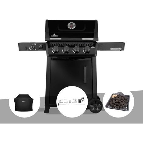 Barbecue gaz Freestyle 425 noir PRO 4 brûleurs + 1 sizzle zone + Housse + Rôtissoire + Plateau charbon - Napoléon