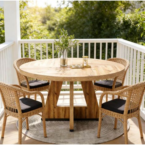 Runder Esstisch 120 cm für 4 Personen aus Holzwerkstoff OKMYHOME (1/5)