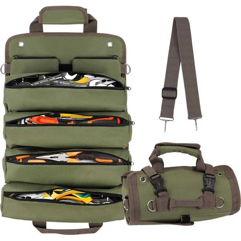 [NON UTILIZZATO] Sac à outils enroulable, petit sac à outils, pour moto, avec 2 poches à outils amovibles, vert