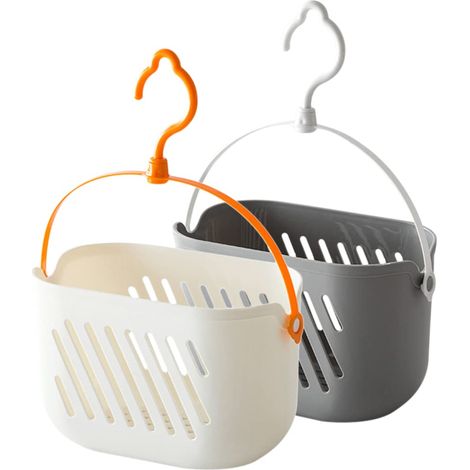 Lot de 2 paniers de rangement suspendus en plastique, avec crochet, pour la douche, la cuisine, le gingembre, l'ail et les légumes. Idéal pour ranger les jouets de salle de bain et de cuisine. (1/5)