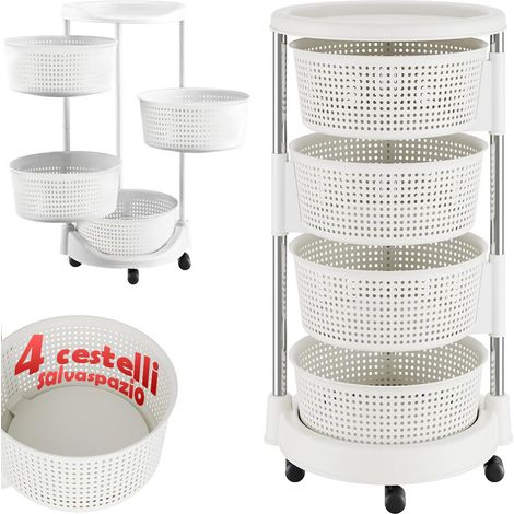 Carrello da Cucina Acciaio Inossidabile 4 Ripiani Apribili Carrellino Salvaspazio