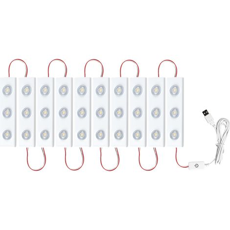 Bombilla para espejo de maquillaje, luz suave, regulable, alimentación USB, interruptor giratorio manual, iluminación de acento para tocador de baño (10 bombillas) (1/5)