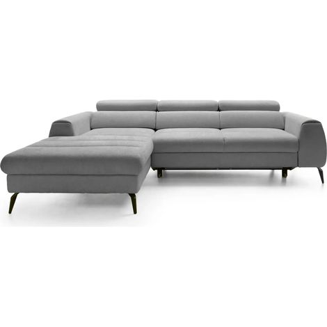 CLOVIS - Canapé d'angle convertible tissu chiné 4 places - Gris - Gauche