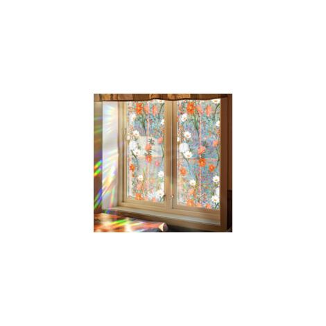 Película de privacidad Boho Daisy Flowers Rainbow – Adhesivo decorativo de vinilo 3D con efecto vidriera – Adhesivos estáticos para ventanas sin adhesivo, 43 x 100 cm – Crezuo