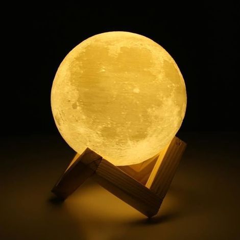 Mondlampe, wiederaufladbare 3D-USB-Nachttischlampe, 3D-gedrucktes, berührungsempfindliches LED-Licht, PLA, 240 mAh, 15 cm, Weiß (1/4)