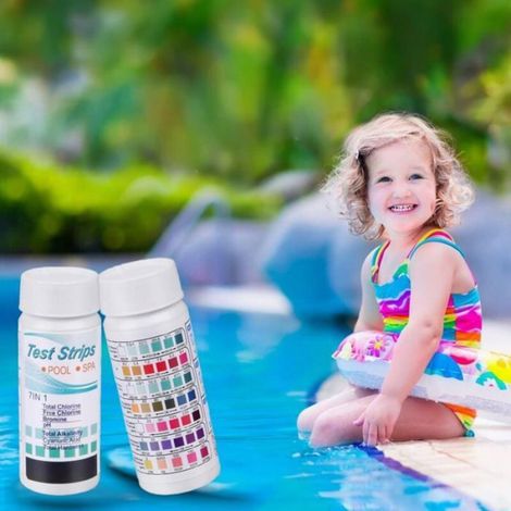 Bandelettes de test piscine 7-en-1 - - 100 pcs - Test pH - Test dureté de l'eau - Test chlore - Test brome (1/4)