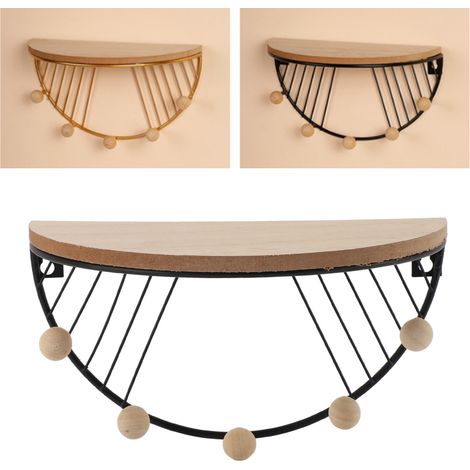 Nordisches, fächerförmiges Aufbewahrungsregal aus Eisen für Wohnzimmer, Schlafzimmer, Büro, Esszimmer, dekorative Wandhaken 7704T-02 - Schwarz (1/5)