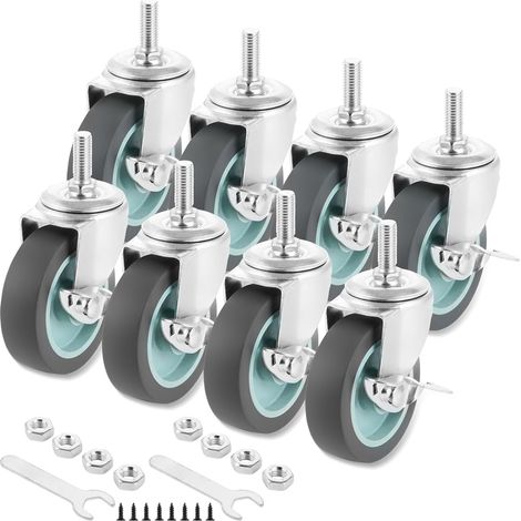 8 Pièces Roulettes pour Meubles M10 avec Frein 75 mm (1/5)