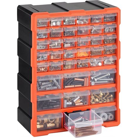 Mophorn Organizer per minuteria a 39 cassetti, cassettiera impilabile per viti, bulloni, ferramenta e componenti, contenitore in plastica per parete, ideale per garage, casa e officina (1/5)