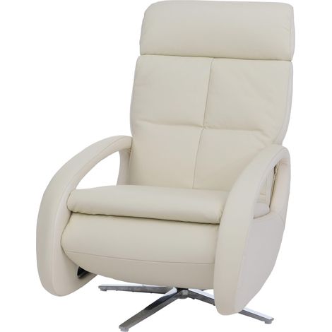 Relaxsessel HHG-804, TV-Sessel Liegesessel, Liegefunktion drehbar, elektrisch verstellbar Voll-Leder creme-weiß