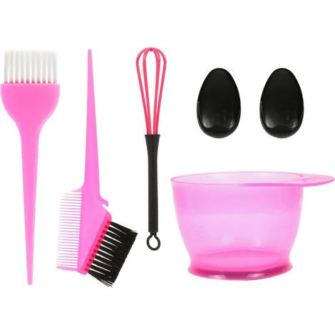 Peigne Pinceau Brosse Bol Pour Coloration Cheveux Teinture Décolorante Coiffure Couleur Kit Coloration Accessoires Bol, Embouts Auriculaires, Mélangeur de Colorant - Rose (1/5)