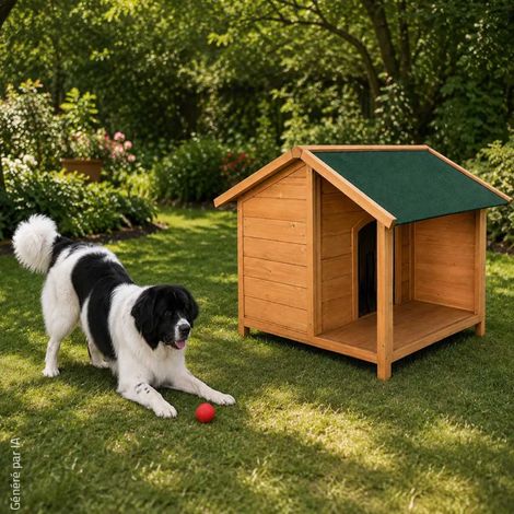 Niche en bois pour chien avec terrasse - Taille XL (1/5)