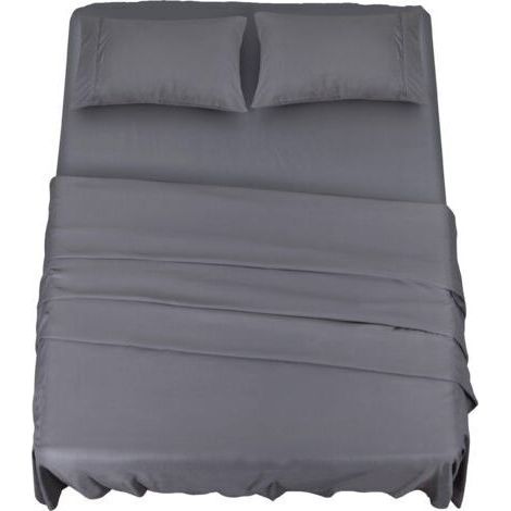 Polyester Microfibre Ensemble de Draps (4 pièces, Gris) - 1 Drap Housse 150x200cm, 1 Drap Plat 228x259cm et 2 Taies d'oreiller 50x75cm