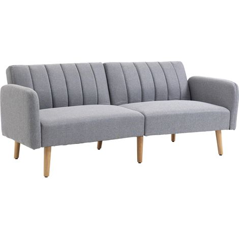 Canapé Convertible 2 Places Dossier Inclinable 3 Positions Gris (1/5)