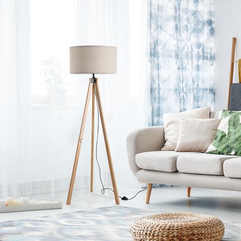 Lampadaire trépied style scandinave 40 W max. dimensions 45L x 45l x 152H cm bois de pin lin beige